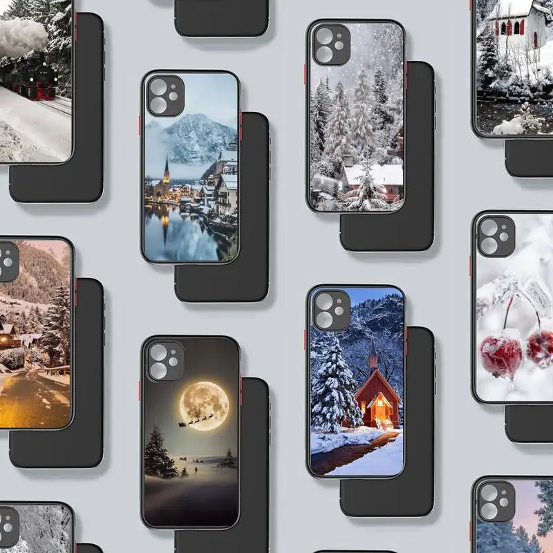 

Landscape Winter Snow Christmas Phone Case matte transparent For iphone 7 8 11 12 plus mini x xs xr pro max cover