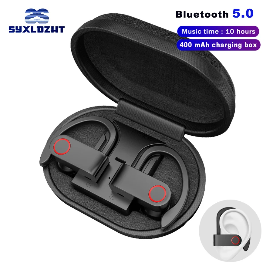 TWS Sports Wireless Bluetooth Earphone Headphones Ear-hook Stereo Earbuds Earphones IPX5 Waterproof with Mic Phone Headset
