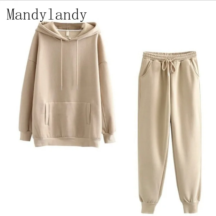 

Костюм спортивный Mandylandy Женский Повседневный свободного покроя, модные брюки-карандаш со шнуровкой и свитшот с длинным рукавом и карманами...