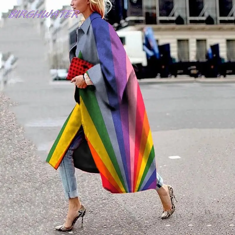 

Женский длинный однобортный тренчкот, разноцветная уличная куртка, Повседневная теплая верхняя одежда для осени и зимы, 2022