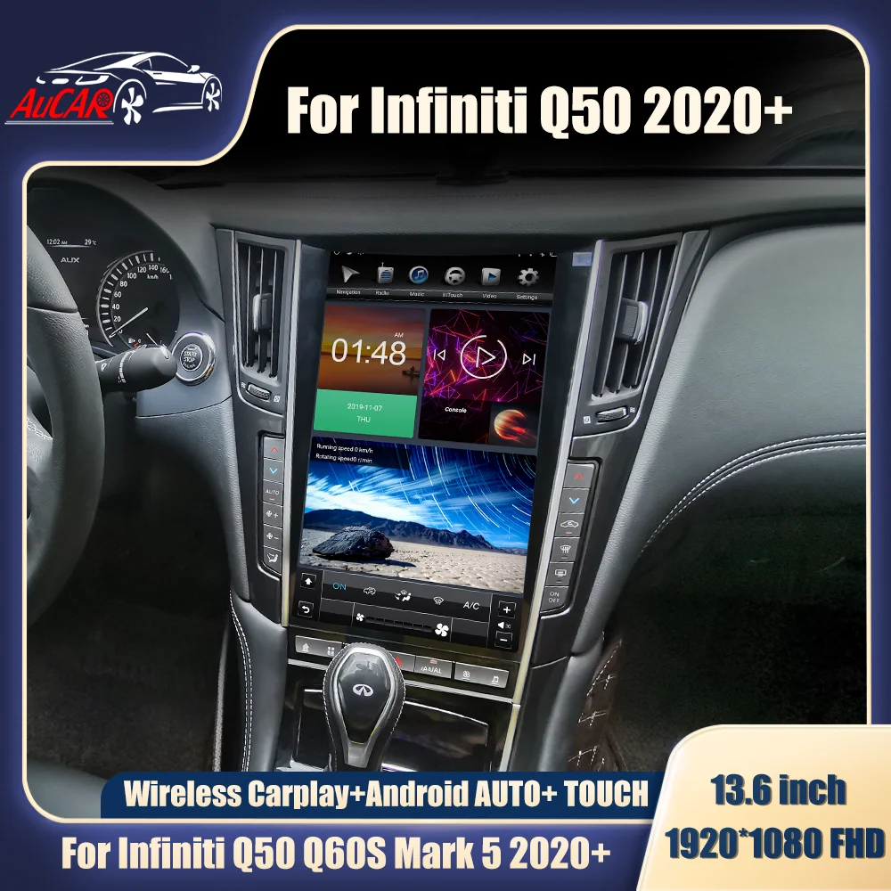 Android Radio Tesla Style For Infiniti Q50 Q50s Q60 Q60s 2020+ 13.6 Inch Fhd Car Radio Mark 5 Gps Navigation 4g Wifi Bt