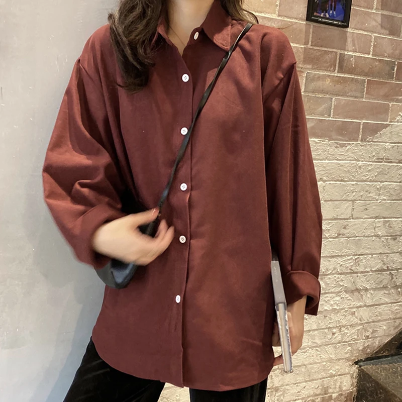 Блузка женская однобортная с отложным воротником модная рубашка карамельных