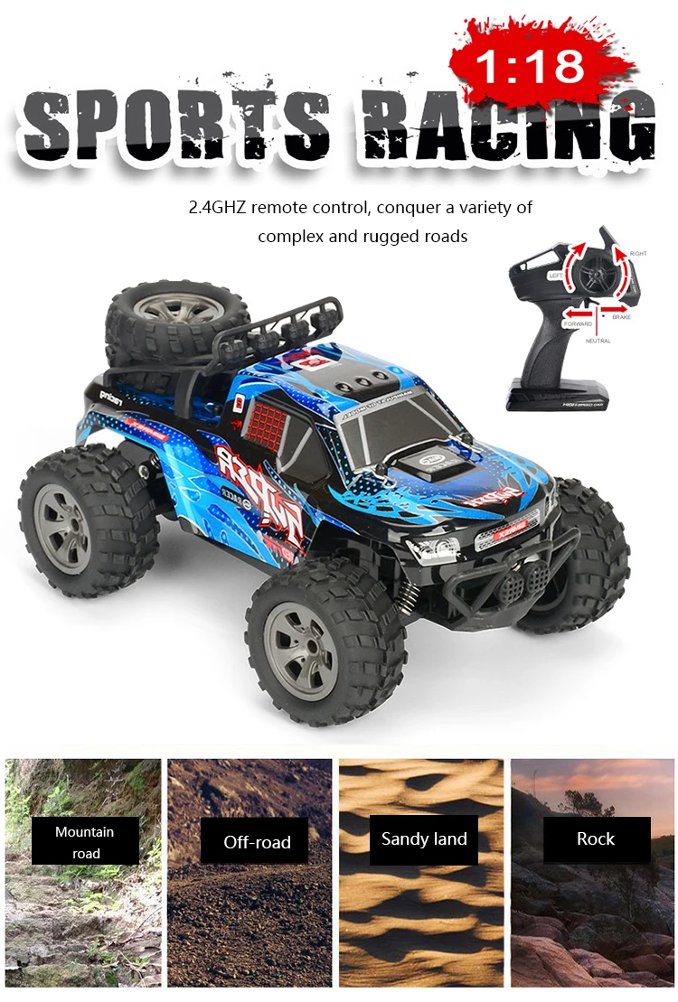 

1:18 2.4G RC Car Charging Remote Control Car Wireless Remote Control Four-way Off-road Climb Stunt Climbing Terrain Driving Car