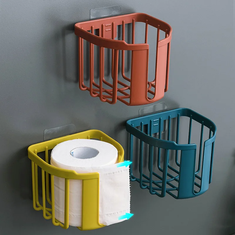 

Punch-Free Toilet Paper Organizer Rack Bathroom Tissue Boxes Wall Mounted Roll Paper Storage Holder Kitchen Supplies Accessories