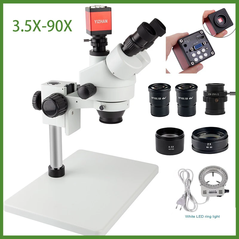 

HDMI VGA Video Camera 3.5X-90X 7X-45X Big Base Simul-Focal Stereo Microscope Trinocular Microscope Set For PCB Soldering Repair