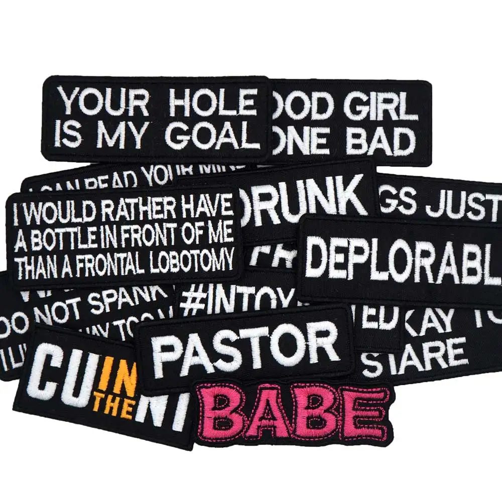 Именной ярлык Утюг на крюк бэк забавные в стиле панк-рок с вышивкой Байкерская