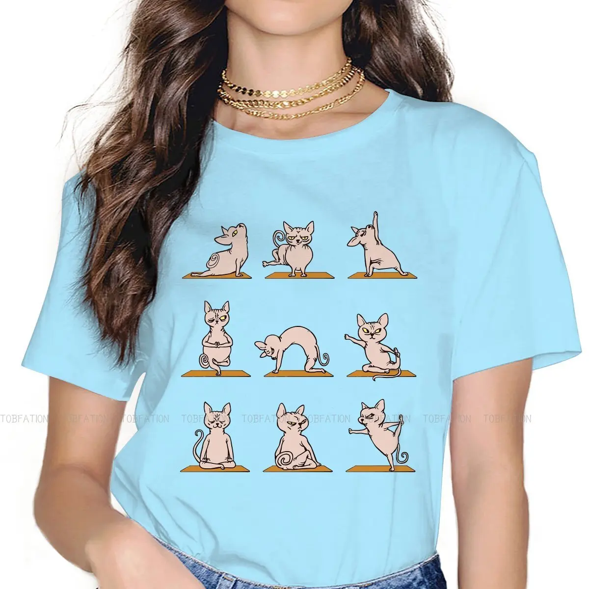 Yoga Cute Girls Women T-Shirt Canadian Sphynx Cat Blusas Harajuku Casual Short Sleeve Vintage Oversized Tops | Женская одежда