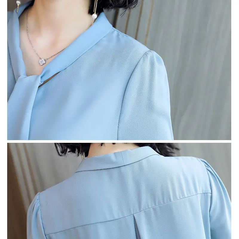 

Elegant Solid Chiffon Blouse Lace Up Bow Plus Size 3XL Flare Sleeve Office Lady Daily Top Shirts Women Fashion Korean 2020