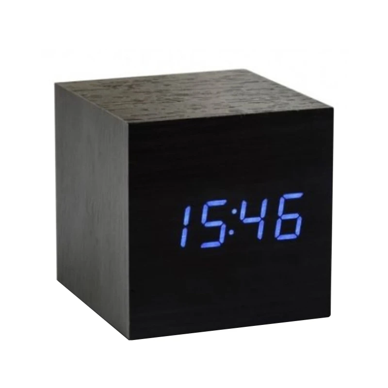 Wooden Led Alarm Clock Electronic Digital Display Time Mute Cube Clocks for Home Bedroom Dormitory Waking Up Wood | Дом и сад