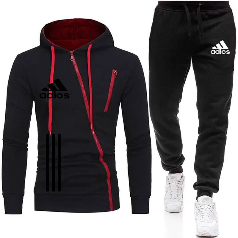 

2020 autumn and winter men's sportswear 2-piece zipper sweatshirt pants sportswear pullover hooded trousers with pocket sportswe