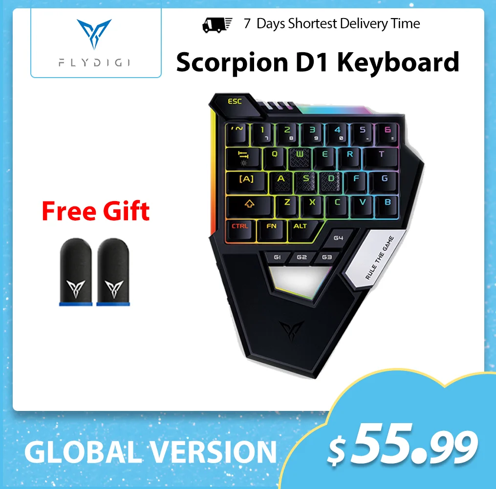 

Flydigi Scorpion One-handed Mechanical Keyboard PUBG mobile Bluetooth for iOS/Android Phone iPad Tablet Dedicated