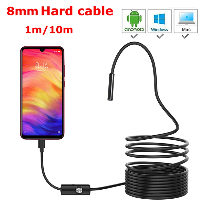 8 мм HD объектив 1 м/2 м/5 м/10 м жесткий кабель Android USB эндоскоп камера светодиодный светильник Borescopes камера для ПК Android телефон