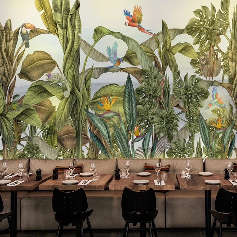 Ручная роспись тропический дождь лес лист цветок Птица Животные водостойкие