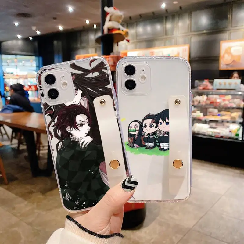 

Demon Slayer Phone Case Wrist Strap For iPhone 7 8 11 12 X XS XR MINI Pro Max Plus Hand Band Transparent Clear