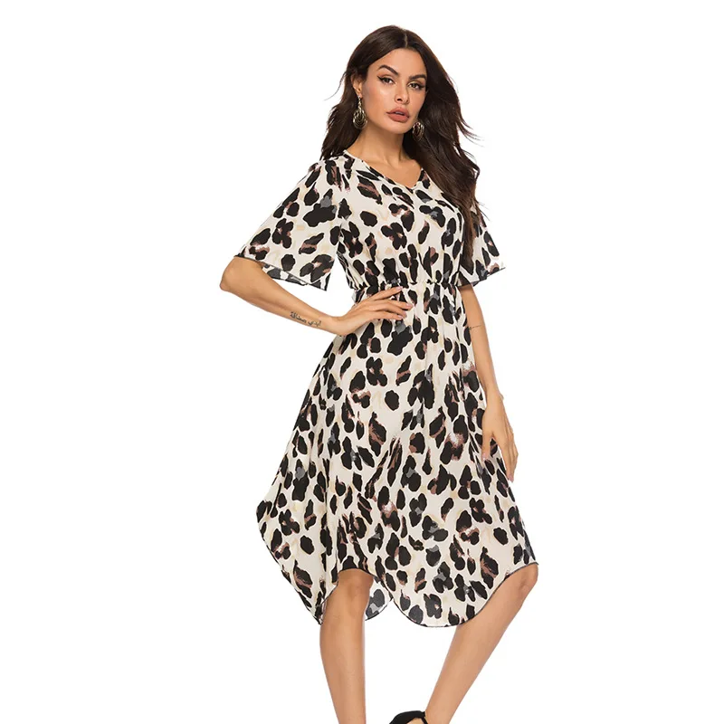 

European and American spring and autumn high-quality women's satin luxury fashion new V-neck chiffon holiday beach beach dress