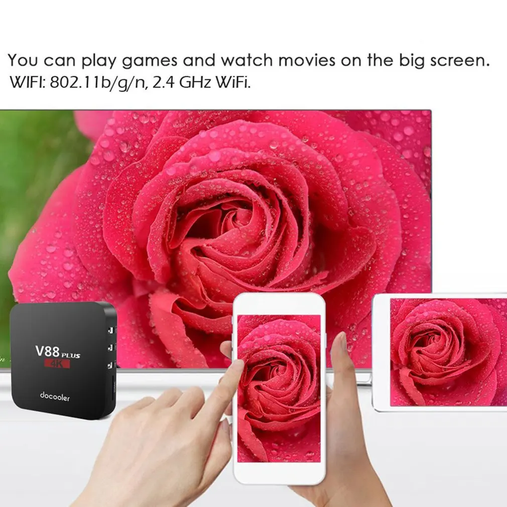 

V88 Smart TV Set-Top Box Player 4K Quad-Core Home Theater 1G+8G WiFi Media Player Voice Assistant Box TV Box Smart HDTV Box