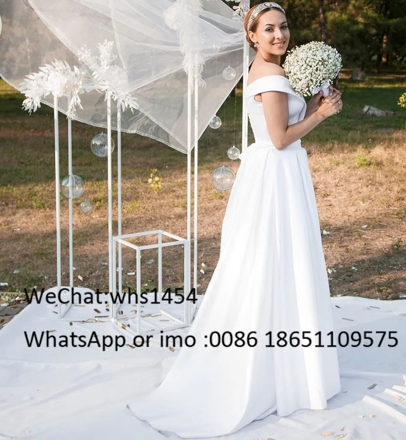 Mbcullyd Classic Satin Wedding Dresses Long 2020 Elegant Off the Shoulder Bride Dress For Women Cheap Plus Size Vestido de noiva | Свадьбы и
