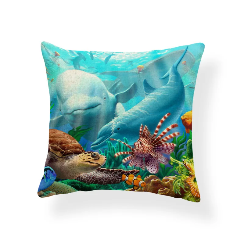 Забавная мультяшная подушка синий кит дельфин морская черепаха морское животное