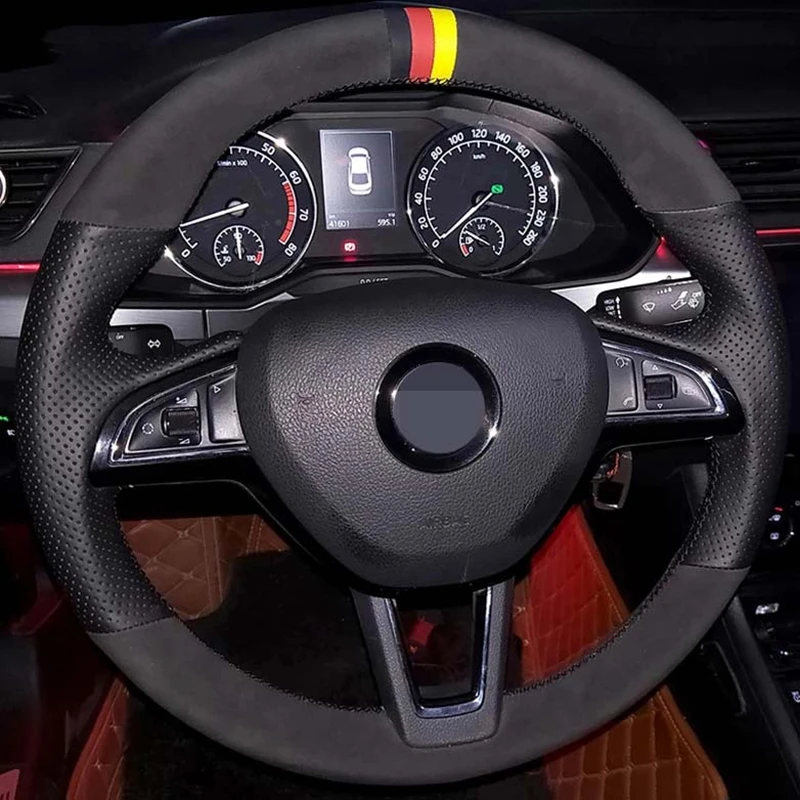 

Hand-Stitched DIY Black Genuine Leather Suede For Skoda Citigo 2013-2019 Fabia 2013-2019 Karoq 2017-2019 Roomster 2013-2016