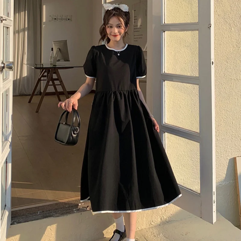 

EBAIHUI French Bubble Sleeve Dress 2021 Summer A-line White Casual Back Bow Dress Korean Style Elegant Vintage Party Dresses