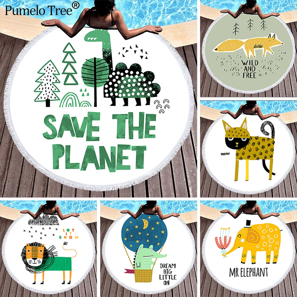 Милые банные полотенца с принтом животных круглые пляжные из микрофибры для