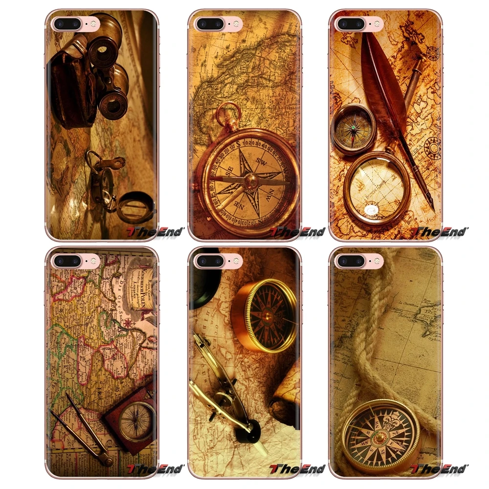 For HTC One U11 U12 X9 M7 M8 A9 M9 M10 E9 Plus Desire 630 530 626 628 816 820 830 Nautical Compass And Map Transparent Soft Case |