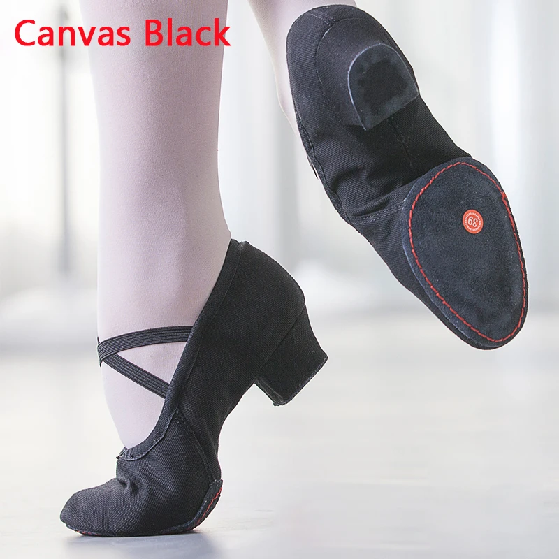 Canvas Black Качественная танцевальная обувь для женщин; кожаная обувь на среднем каблуке для девочек; балетная обувь для джаза; обувь для танца живота и йоги; обувь для латинских танцев; обувь для учителя - Цвет: Canvas Black