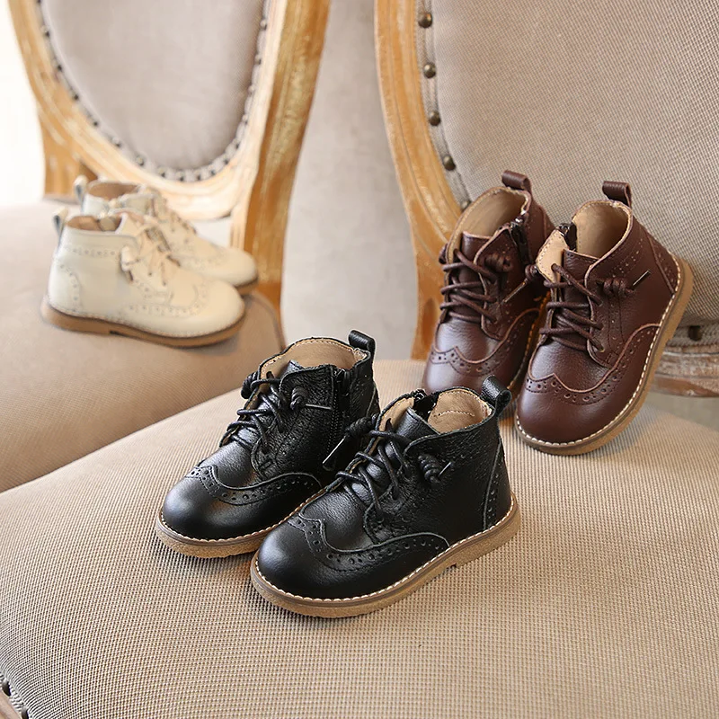 Детские ботинки в британском стиле из натуральной кожи на мягкой подошве сезон