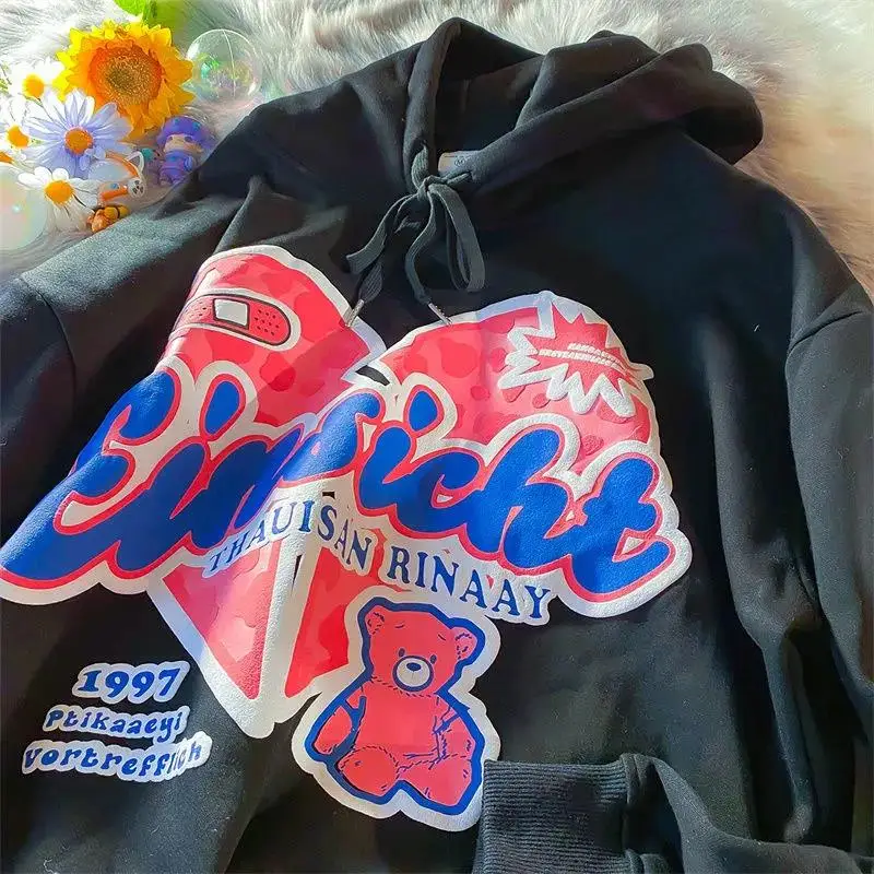 

Женская толстовка с принтом медведя, Повседневный пуловер большого размера в стиле хип-хоп, осень 2021