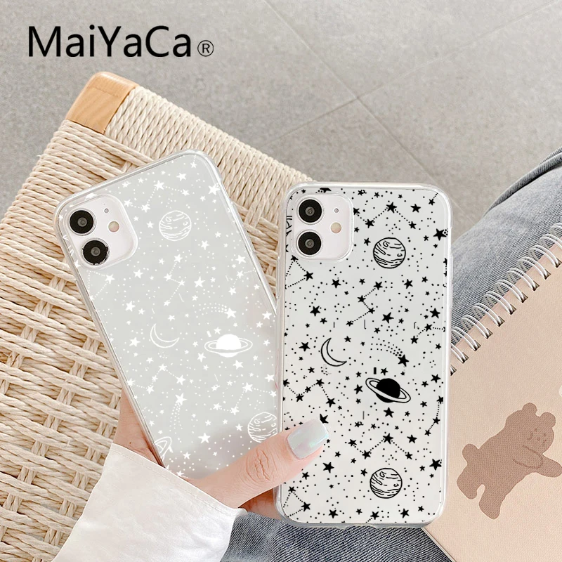 

Outer Space Planet Stars Moon Spaceship Soft Clear Tpu Case Fundas for iphone 13 11 Pro Max XR X XS Max 7 8 7plus 8plus Cover