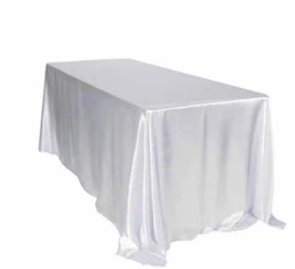 145x320cm White/Black Tablecloths Table Cover Rectangular Satin Tablecloth for Wedding Birthday Party Hotel Banquet Decoration - Color: White