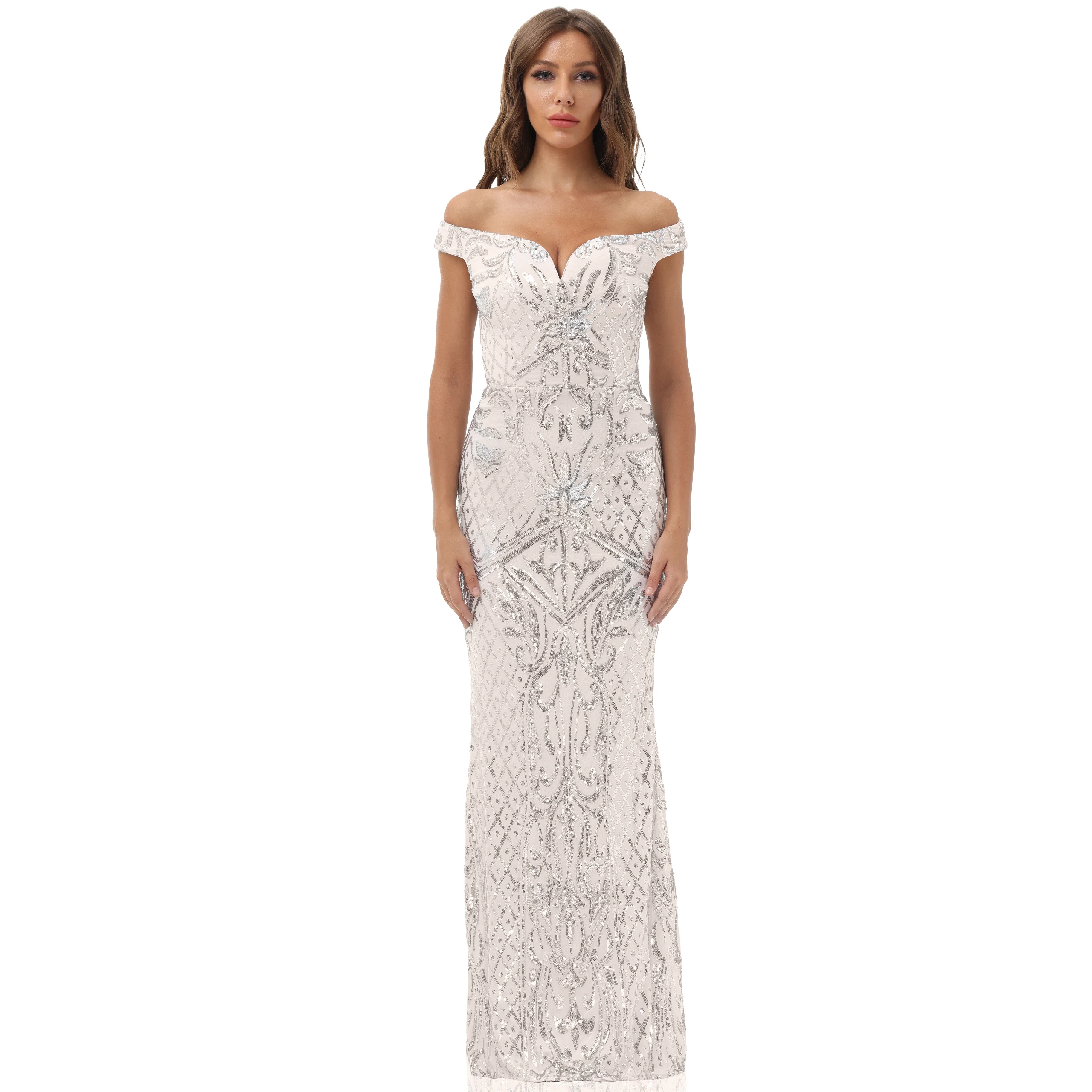 

Womens Maxi Dress, Shinny Sequin Long Formal Party Evening Gown Off Shoulder Sleeveless Bridesmaid Dresses