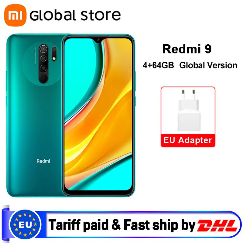 Xiaomi Redmi 9 4 Гб 64 глобальная версия смартфона Octa core Media Tek Helio G80 13MP задняя камера 5020