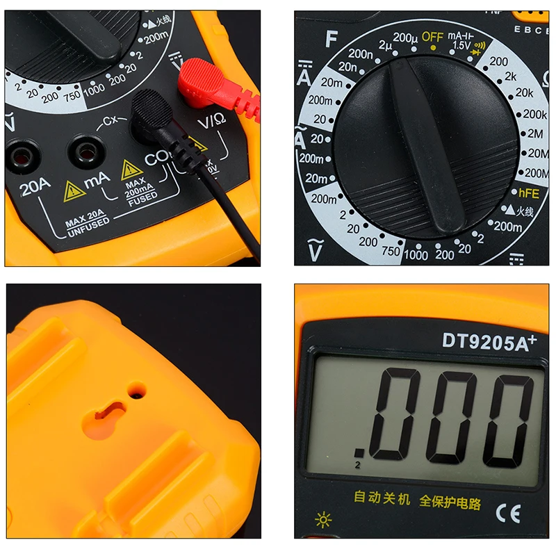 DT9205A + профессиональный мультиметр ЖК Цифровой Амперметр Вольтметр