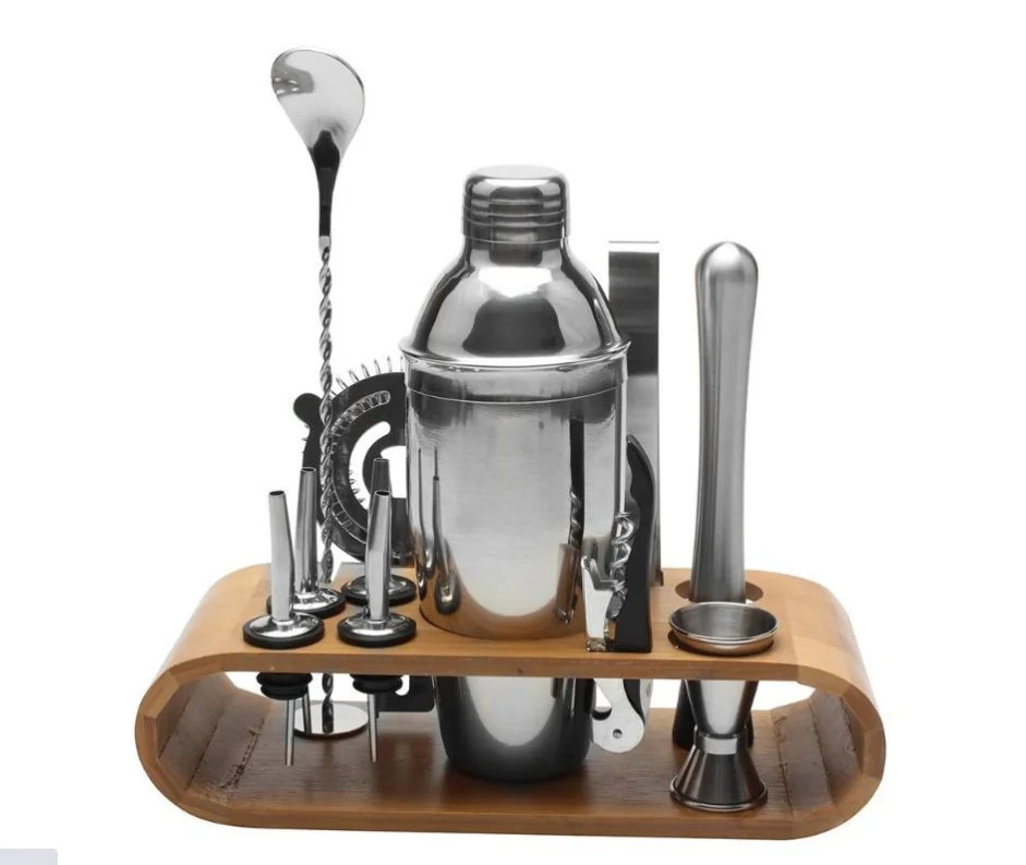 

9 set Stainless Steel Liquor Red Wine Cocktail Shaker Bar Wine Mixer Set with Holder Bartender Cocktail Hand Shaker Tool Kit