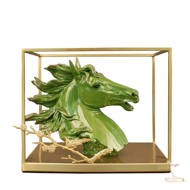 

Nordic Retro Emerald Horse Head Artware Animal Sculpture Home Decoration Accessories Modern Art Resin Statue Room Decor Ornament