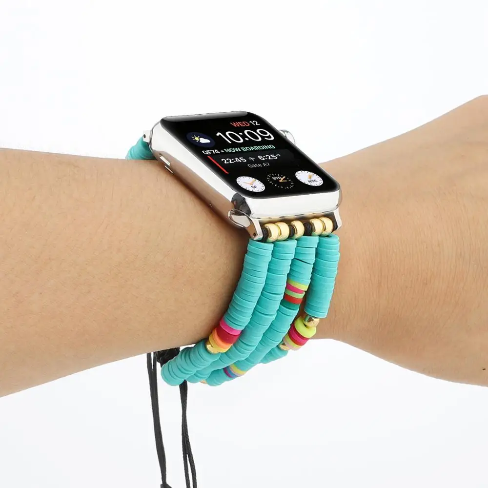 Цветной ремешок с бусинами для Apple Watch 3 4 5 38 мм 42 40 44 ручной работы тканый мужской