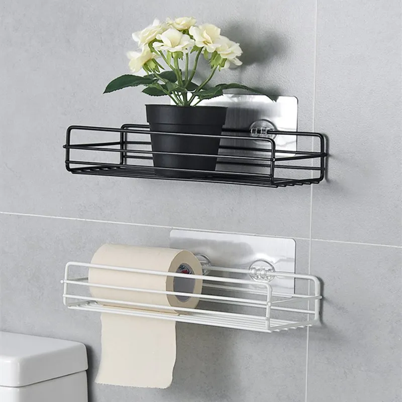 

1pcs Iron Bathroom Shelf Storage Rack Wall Mount Shampoo Storage Holder With Suction Cup Shower Kitchen Organizer Accessories