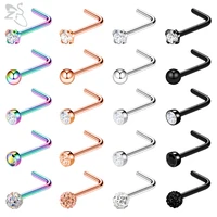 zs 20pcslot colored 316l stainless steel nose stud set for women men 3mm cz crystal nose piercings 20g bioflex piercing jewelry