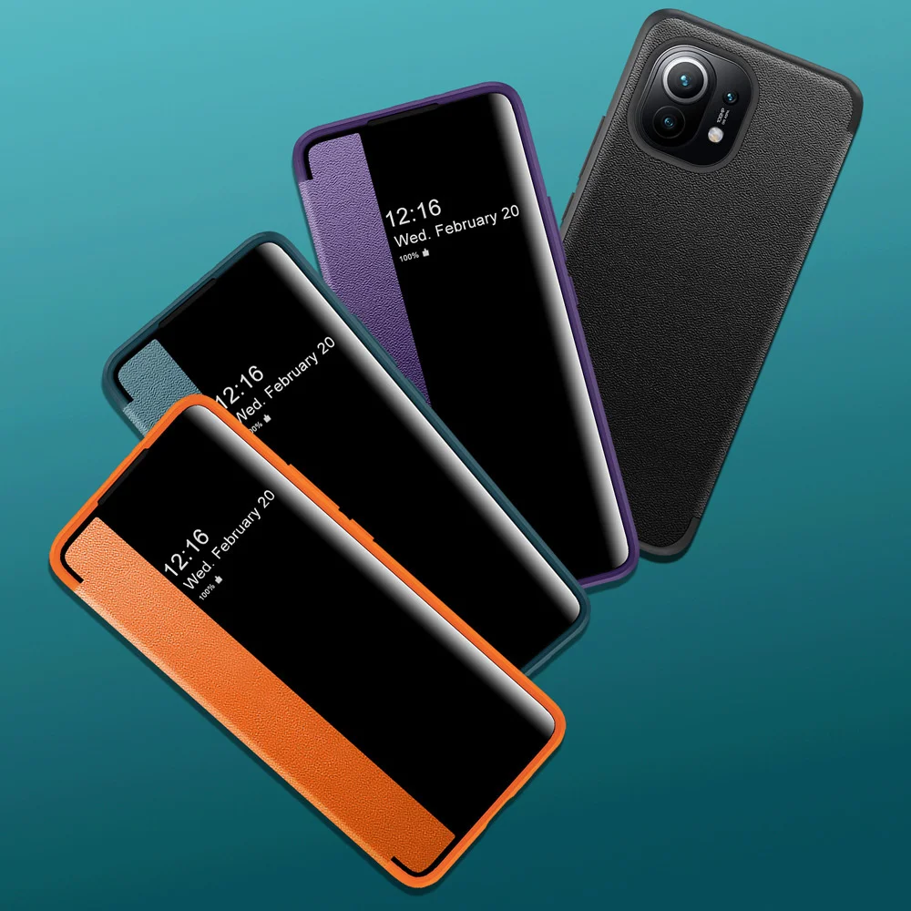 

Умный флип-чехол Poco m3 с красным рисом note10, кожаный чехол с окошком для Xiaomi 11ultra, Гладкий кожаный чехол