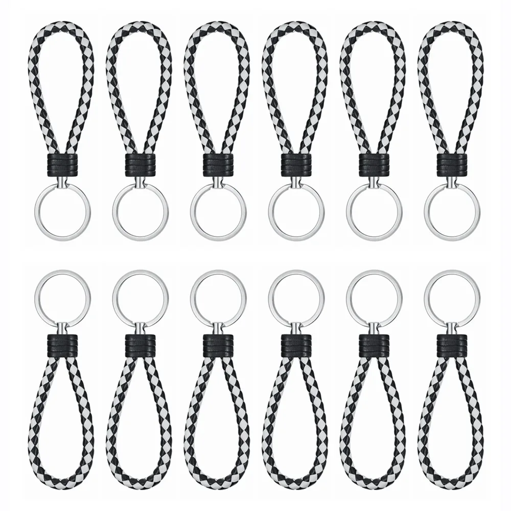 

SEVENSTONE Fashion Braided Leather Rope Handmade Keychain Leather Key Chain Ring Holder for Car Keyrings Men Women Keychains