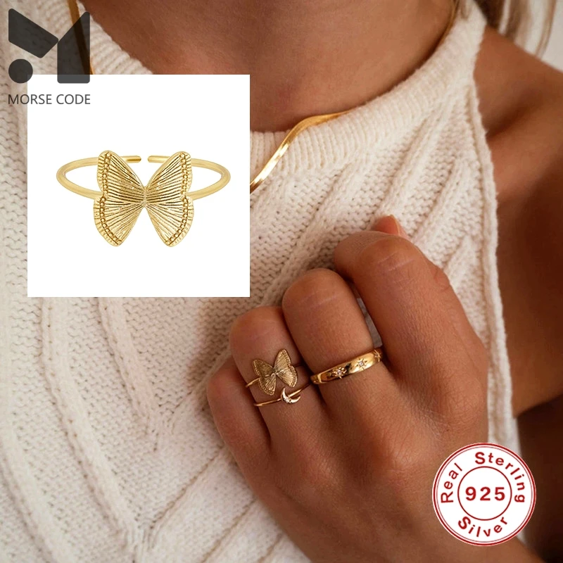 

MC Geometric Sterling Silver Finger Rings Opening Women Ring Butterfly Star Adjustable Fine Jewelry Unusual Irregular Anillos