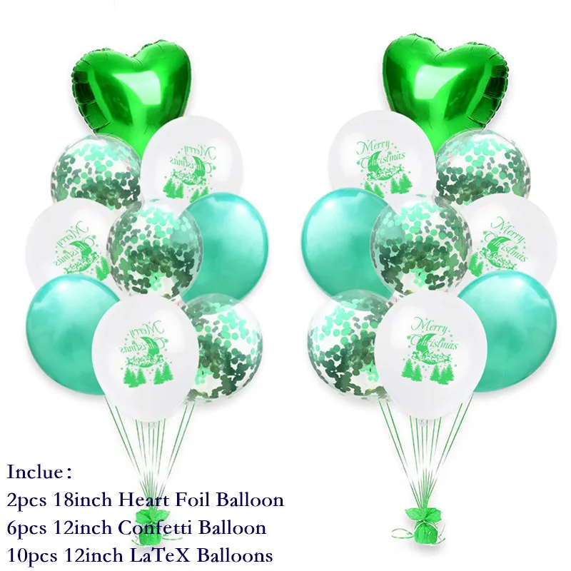 1set Happy New Year Red Green Confetti Balloons Merry Christmas Balloon Helium Balls Birthday Wedding Party Decorations Supplies