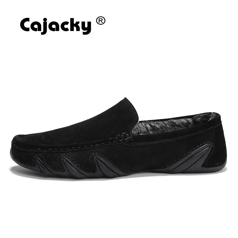 Cajacky/мужские лоферы с длинным мехом; Зимняя мужская обувь; Плюшевые мокасины; мужские черные мокасины без застежки; Hombre; Большой размер 38-46