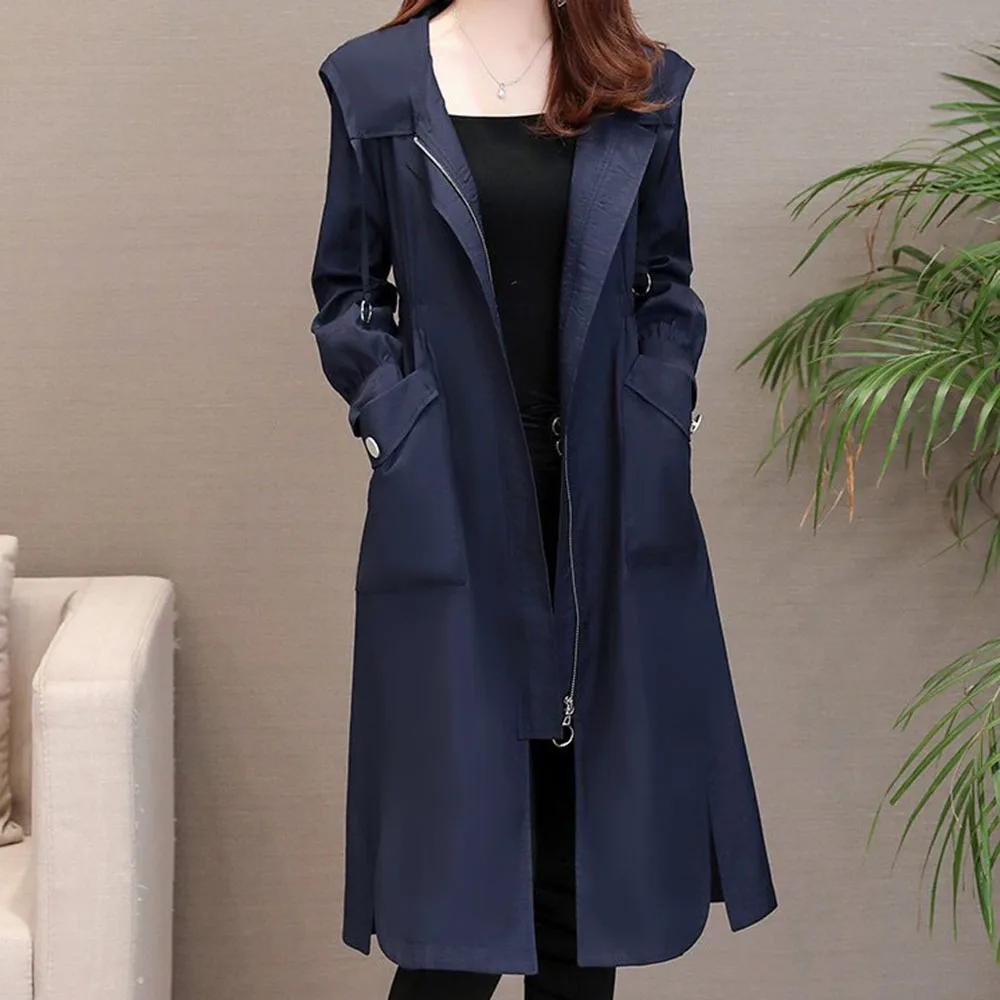 Женский Тренч с капюшоном однотонный в европейском и американском стиле Осень