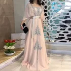 Сладкий розовый тюль трапециевидной формы марокканский кафтан Дубай вечернее платье элегантные кружева мусульманские Арабские Формальные платья для выпускного вечера на заказ