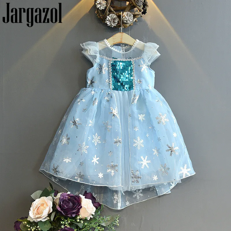 Jargazol «Принцесса Эльза» платье принцессы для девочек с блестками женские платья с коротким рукавом элегантные вечерние на день рождения, пл...