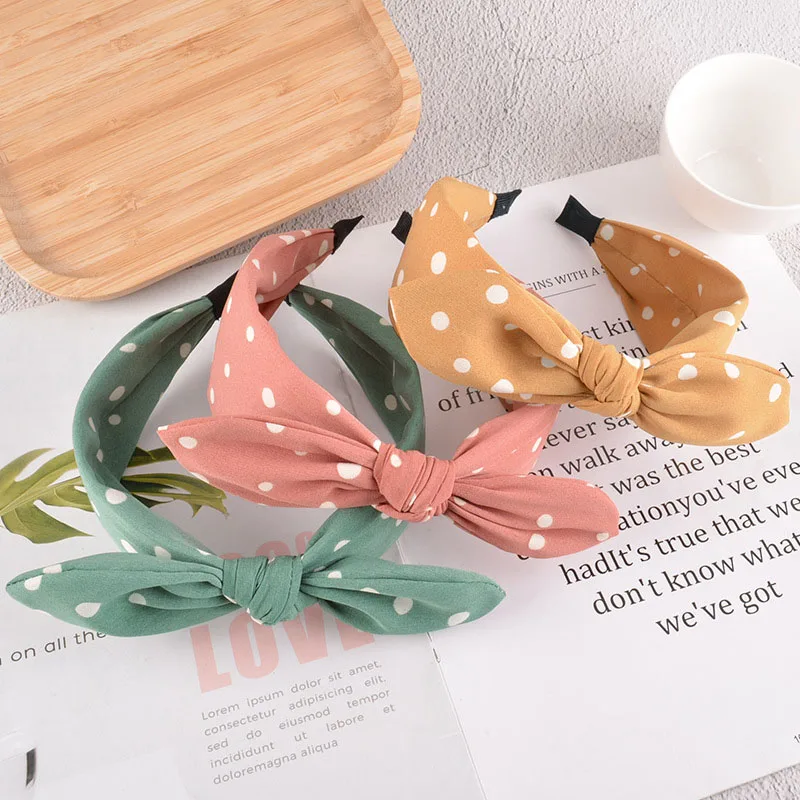 

Dot Hair Bow Bands Fashion Women Girls Hairband Turban Wide Side Sweet Headband For Adult Hair Accessories Headwear