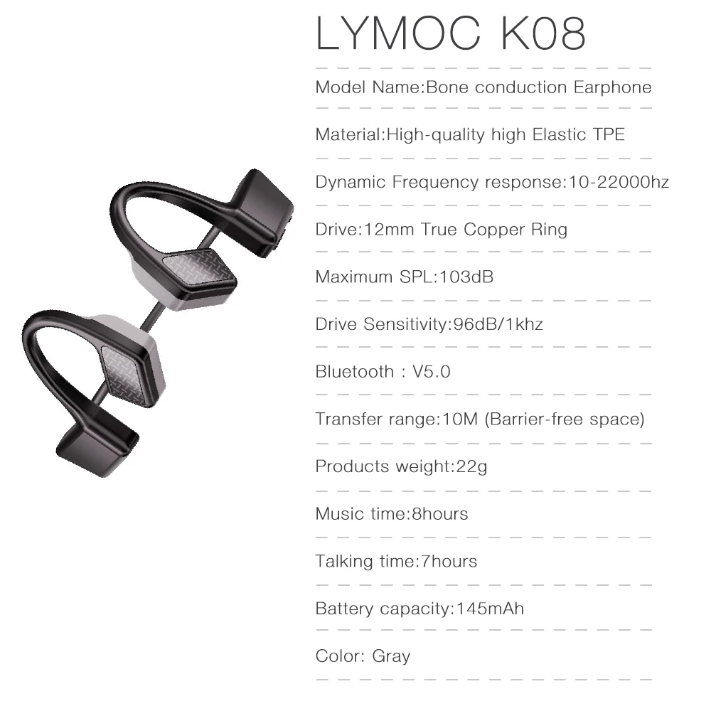 Беспроводные наушники Lymoy с костной проводимостью Bluetooth 5 0 микрофоном спортивные