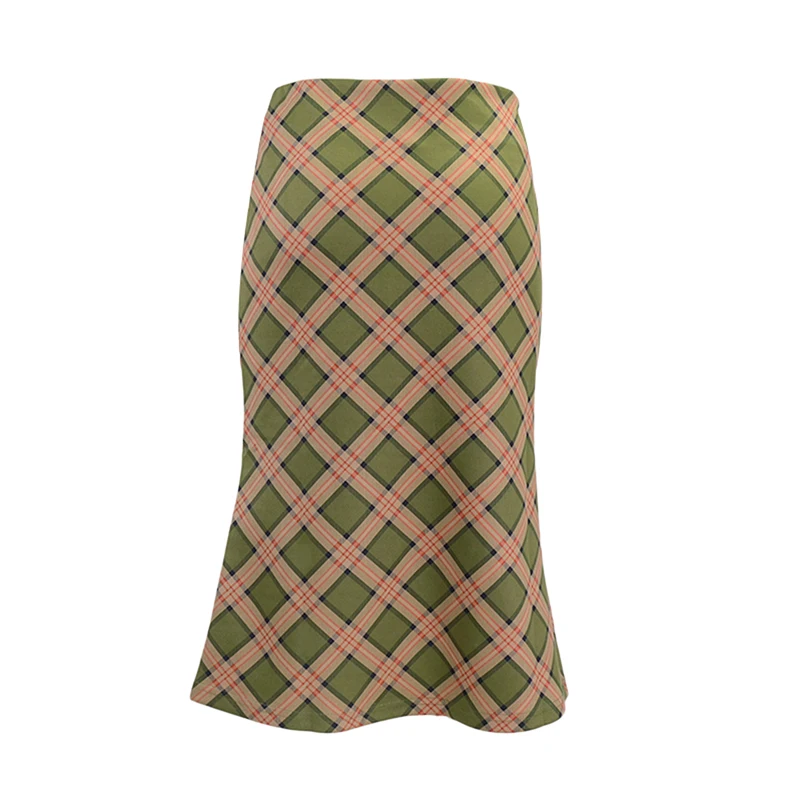 

Summer Plaid High Waist Mermaid Skirts Women Streetwear Cotton Long Skirts Chic Vintage Style Ladies Bottoms